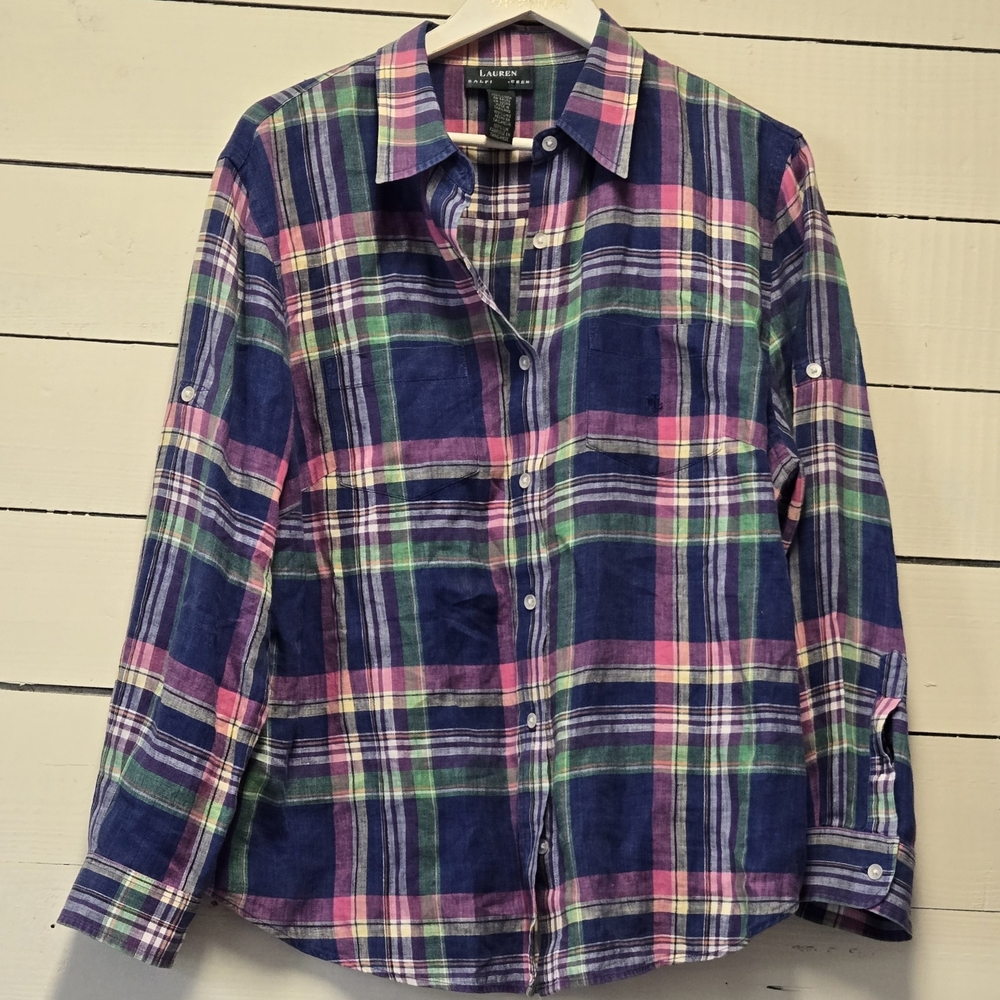 Lauren Ralph Lauren Navy, Purple & Pink Plaid Button-Down Shirt